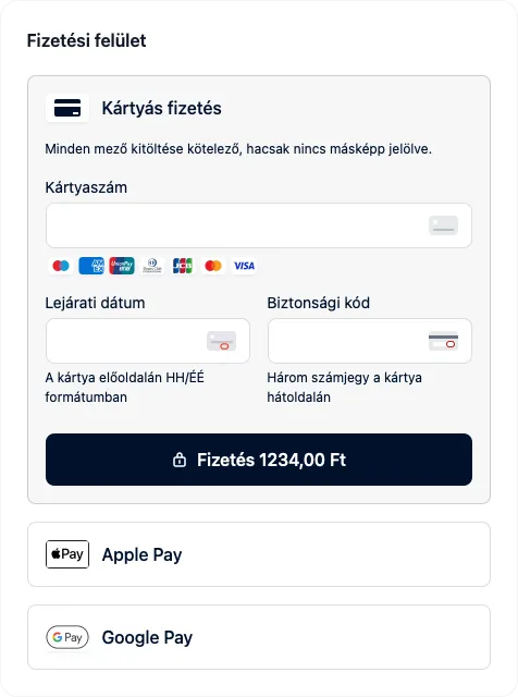 Paynance fizetési felület: Bankkártya